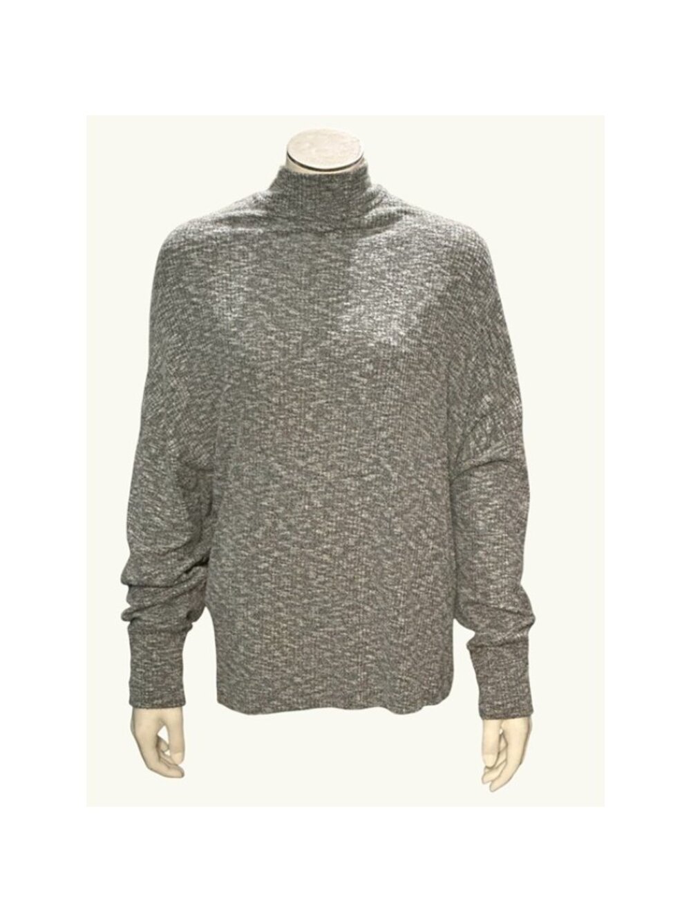 Large Gray Open Back Mock Neck Long Sleeve Top Lounge Casual Soft Knit Chic Fall